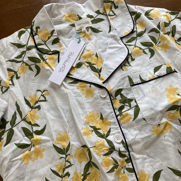 BED HEAD PAJAMAS Women’s Top Sz M New Organic Cotton Floral White Yellow Button - Picture 3 of 8
